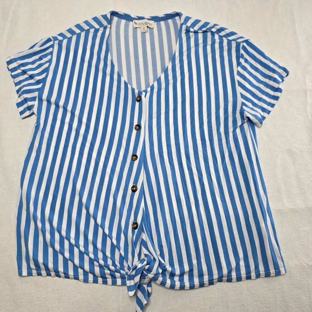 Koolaburra by UGG Stretch Modal‎ Button Tie-Front Top Blue Stripe Women's Size M